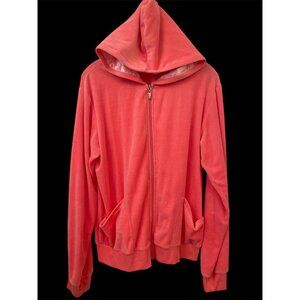 YOUNG Y2K Women's PLUS 2X Rhinestones Pink Zip Velvet Beachy Vacation Hoodie